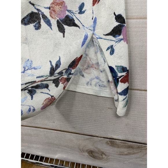 J Jill Cardigan Womens XLP Linen Blend White Floral Boho Tunic Open Knit Relaxed - Picture 7 of 12